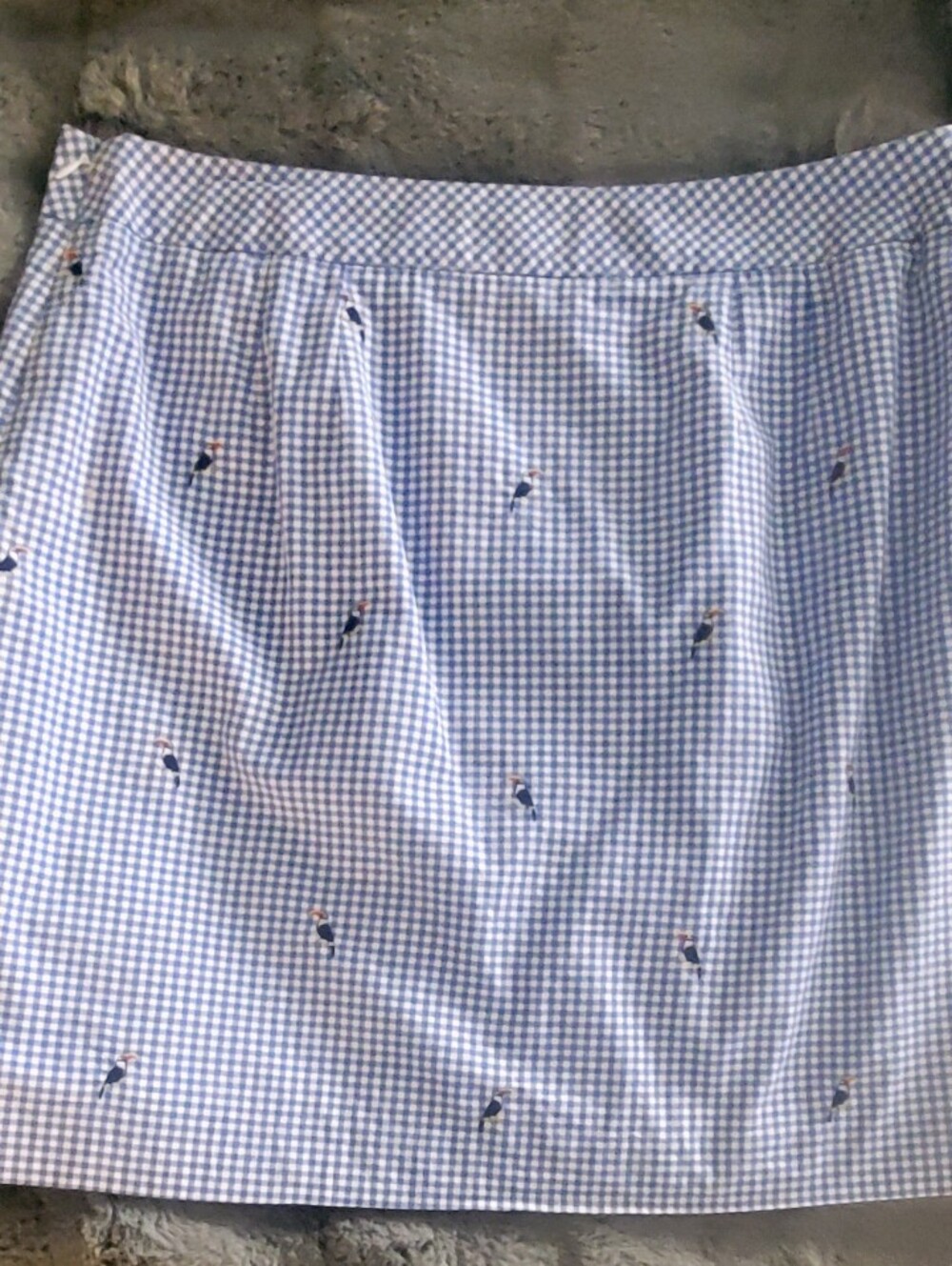 Talbots Blue/White Gingham Embellished Straight Lined Skirt 12P